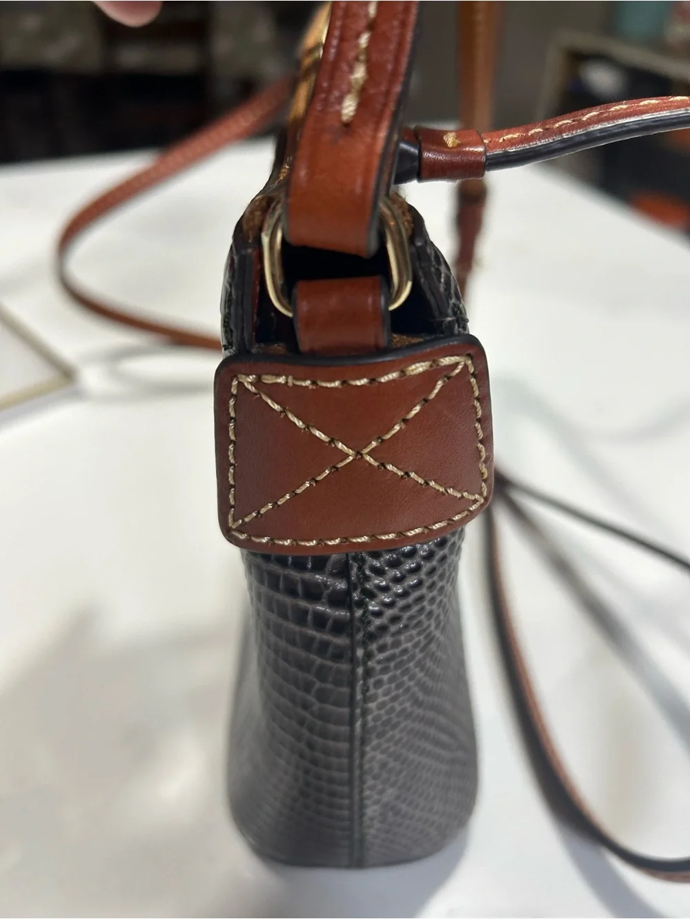 Dooney & Bourke Dark Charcoal Croc-Embossed Crossbody with Gold Trim -COA